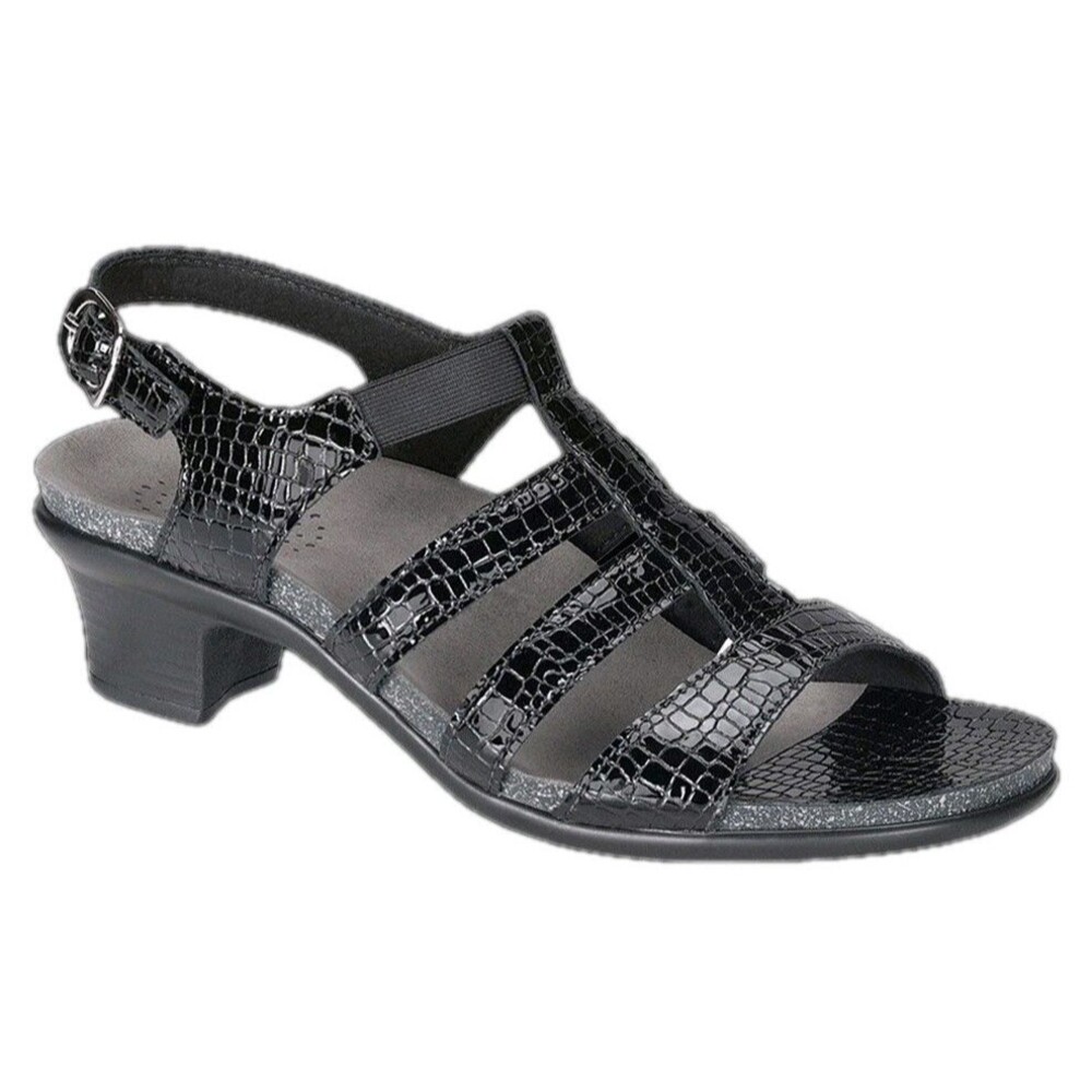 SAS Allegro Sandals Shoes Womens Size 8 Black Crocodile Embossed Patent Leather